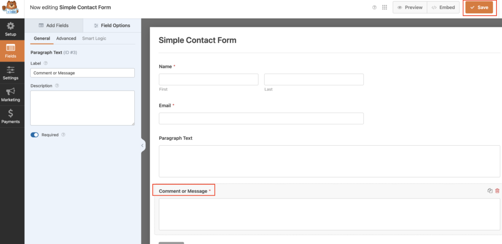 save Changes in Contact form